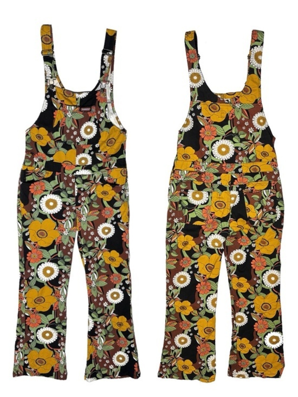 Run And Fly Jumpsuit Floral Overalls Bib 70's Retro Groovy Dungarees Twill Small